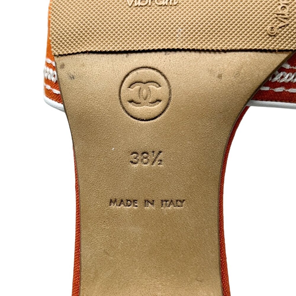 CHANEL Vintage Jacquard Logo Sandals #38.5 US7 Orange Embroidery Linen [103399] - Picture 10 of 10